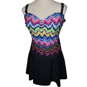 Boutique 1PC Swimsuit Plus Sz 24 Built-in Padded Bra Skirt Swimdress Beach NWOT
